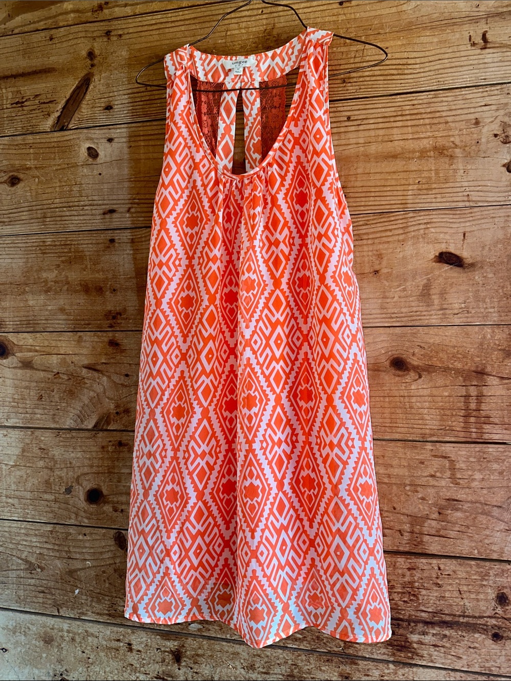 Umgee Orange Geometric Sleeveless Racerback Dress